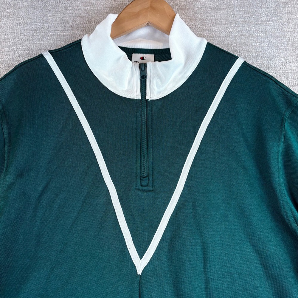NEW Champion Yearbook Quarter Zip Emerald Allure/White NWT Sweater W7544 A148 XL